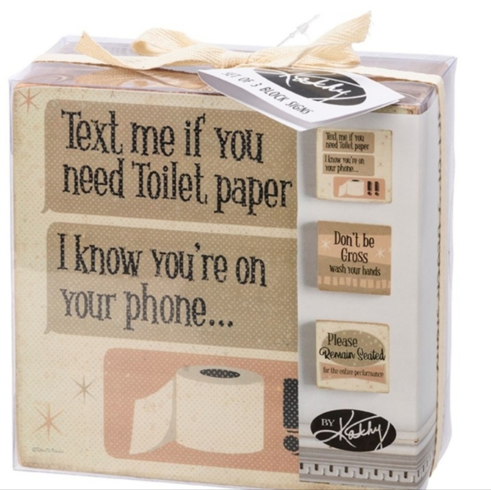 Primitives By Kathy Vintage Look Block Sign Set - Bathroom Decor
